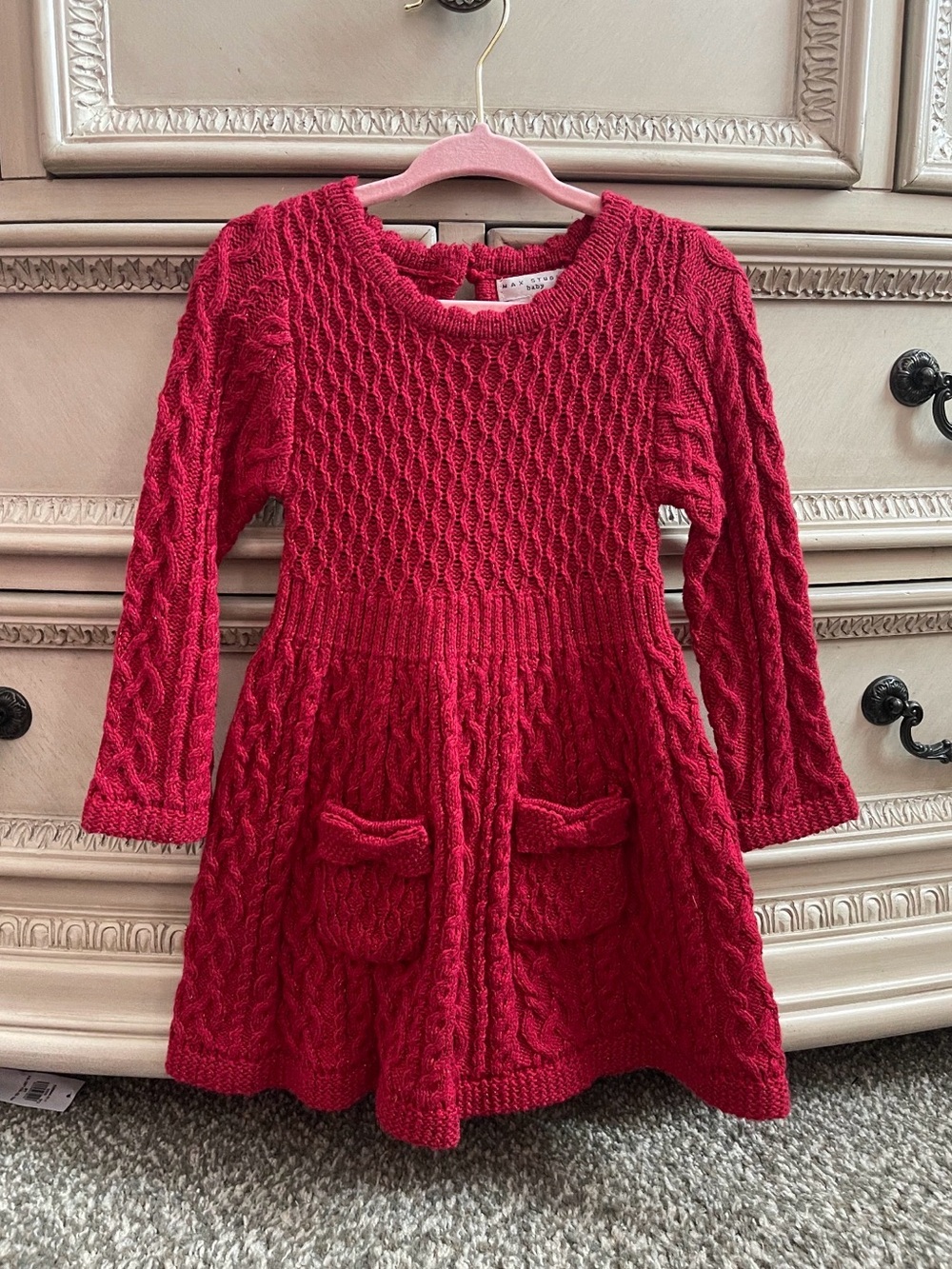 Max Studio NWT Red Cable Knit Pocket Dress for Girls 12M